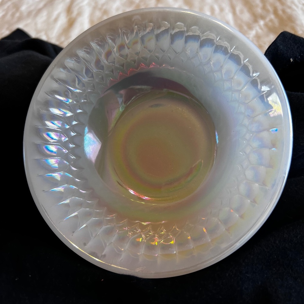 3 Vintage Federal Glass -Moonglow Diamond Point Dessert Bowls